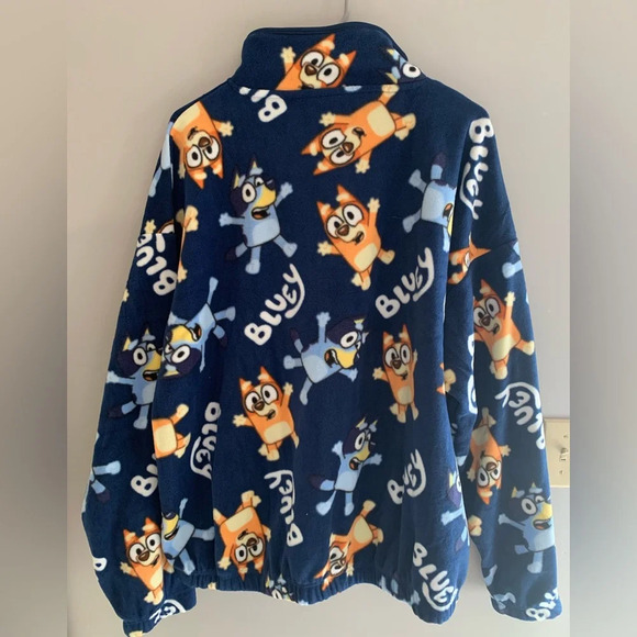 Adult Bluey & Bingo Blue & Orange Fleece Long Sleeve 3/4 Button Pull Over Sz M - Picture 3 of 9